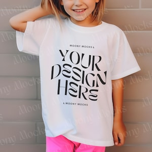 Bella Canvas 3001Y White Tshirt Mockup Youth Kids Shirt Kid Model Mock-Up Boho White Tee BC 3001T Child Lifestyle Blank Girl Toddler T-Shirt