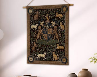 Medieval Cat Wall Tapestery, Dark Academia Woven Blanket, Regal Feline Art Throw, Unique Cat Lover Gift, Gothic Renaissance Decor