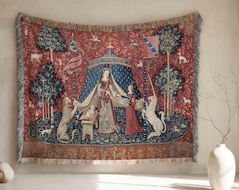 Lady and The Unicorn Wall Tapestry, Medieval Art, Woven Blanket, Historic Renaissance, A Mon Seul Desir