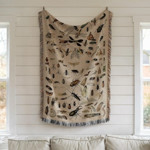 Adolphe Millot Art, Insect Bugs Tapestry, Entomology Gift, Vintage Woven Blanket, Cottagecore Throw
