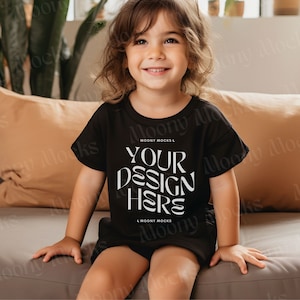 Gildan 5000B Youth Black Tshirt Mockup Kids Black Shirt Toddler 5000B Model Boho Black Mockup Gildan 5000B Child Lifestyle Blank Girl Tee
