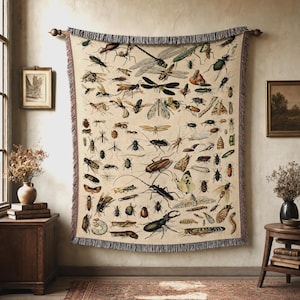 Adolphe Millot Art, Insect Bugs Tapestry, Entomology Gift, Vintage Woven Blanket, Cottagecore Throw