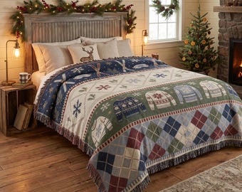 Vintage Ski Woven Blanket, Retro Apres Ski Lodge Throw, Cozy Fair Isle Knit Wall Hanging, Winter Cabin Decor, Alpine Tapestry Gift