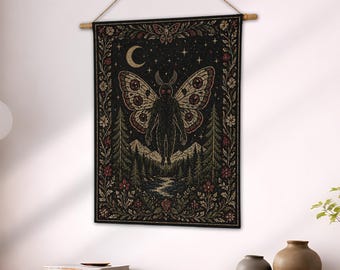 Mothman Tapestry, Cryptid Woven Blanket, Weirdcore Decor, Cryptidcore Wall Art, Folklore Witchy Moth Throw