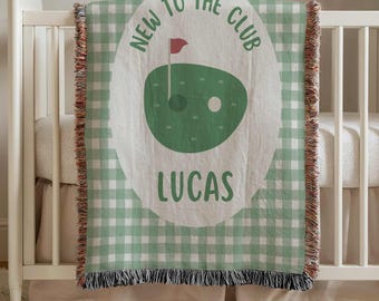 Personalized Golf Baby Blanket, Custom Golfing Theme Nursery Decor, Golfer Newborn Boy Baby Shower Gift