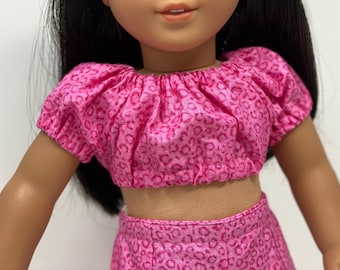 Crop Top Leopard Muster Hot Pink Seersucker - Y2K Shirt für 18 ''Puppe