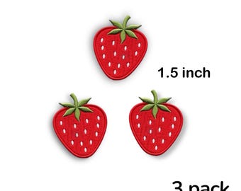 Strawberry iron on patch. 3pack berry strawberries patches appliqué
