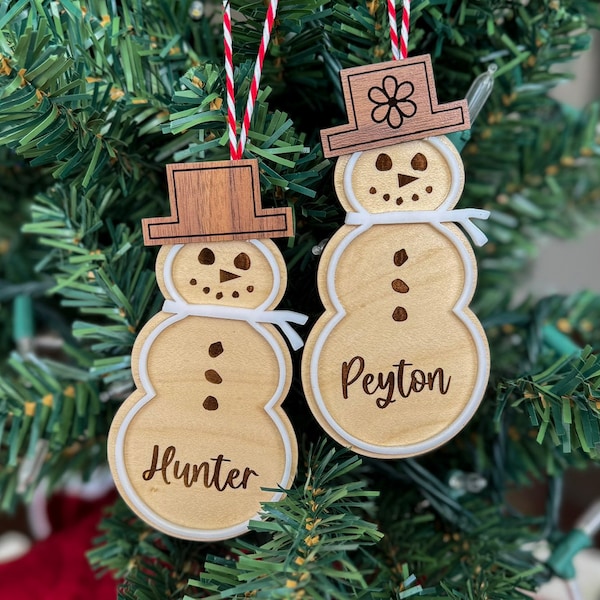 Snowman Personalized Ornament SVG - Laser Cut Glowforge - Digital Download - Glowforge Laser Cut File - Snowman SVG - Christmas Ornament