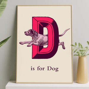 D es para perro animal alfabeto antiguo grabado collage vintage arte mural imprimir