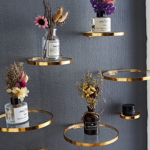 Floating Shelf Round Glass Wall Hanging Small Floating Shelf Etsy