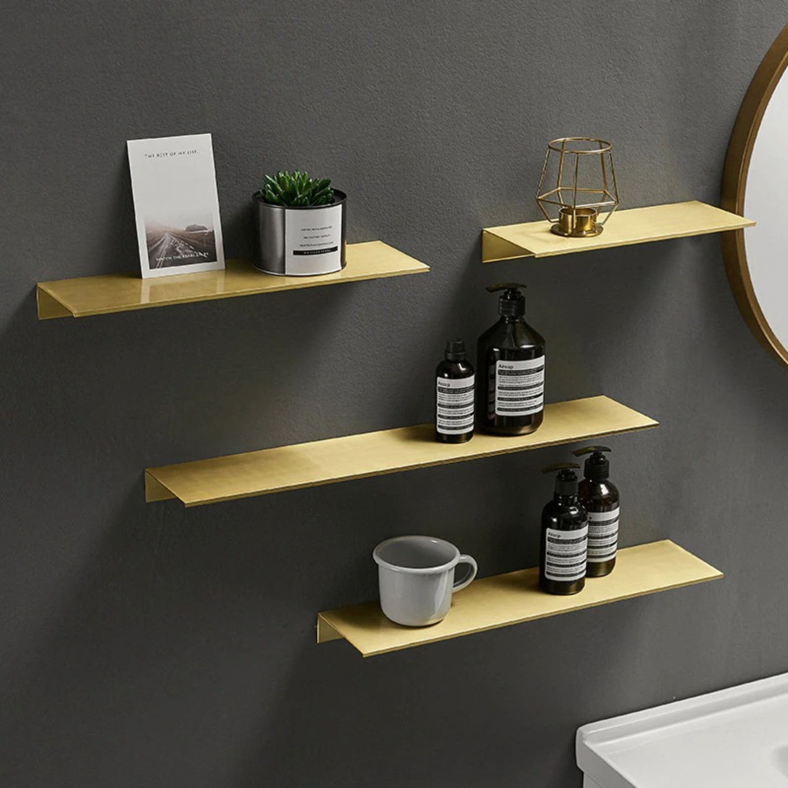Floating Shelf Gold Black White Aluminum Wall Mounted Storage Etsy