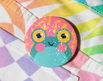 Botón Happy Frog / Pinback de 2,25 pulgadas, Botones traseros de pin, Rana, Froggy, Froggo, Insignia de rana, Animal, Lindo, Kawaii, Naturaleza