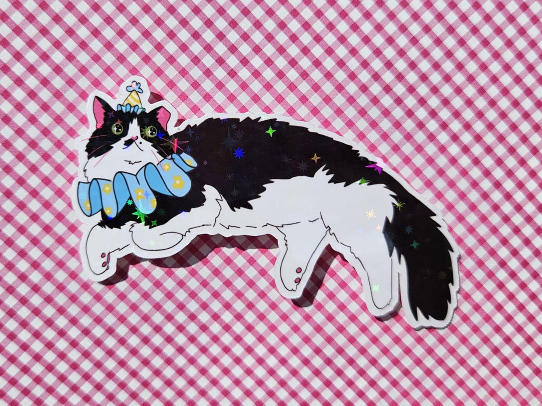 Party Cat Sticker Tuxedo Party Cat Holographic Sticker | Cat Sticker | Birthday | Party ...