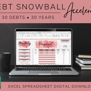 Hoja de cálculo de bola de nieve de deuda, Excel de bola de nieve de deuda, Calculadora Dave Ramsey, Seguimiento de deudas de tarjetas de crédito, Seguimiento de préstamos estudiantiles, Liquidación de deudas