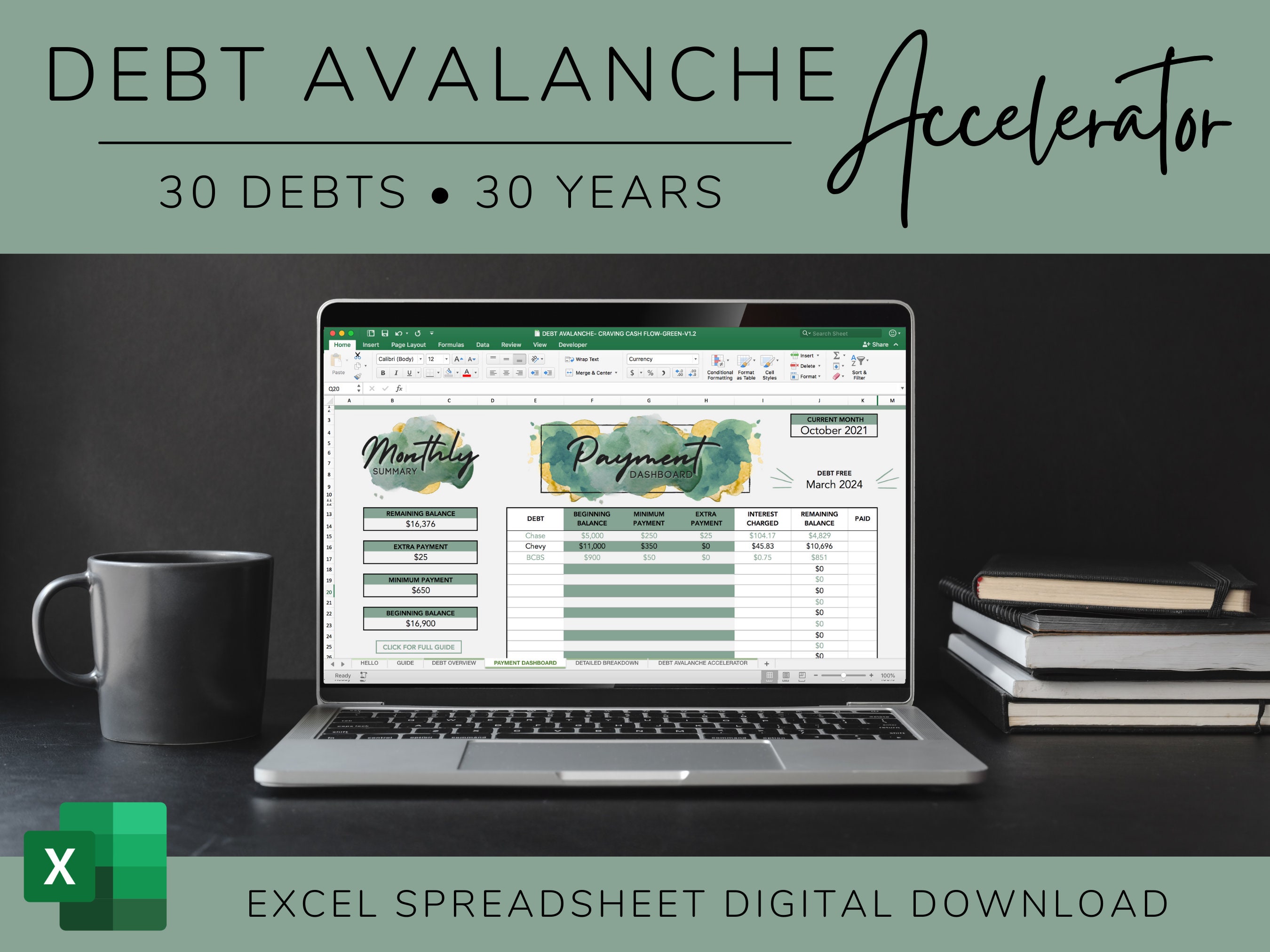 Debt Avalanche Spreadsheet | Debt Avalanche Excel | Debt Calculator | Credit Card Debt Tracker | Student Loan Tracker | Debt Payoff Tracker