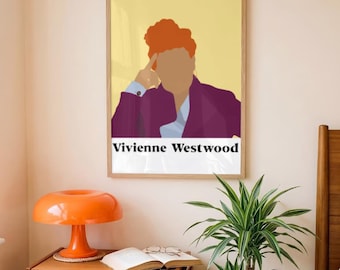 Stampa con ritratto di Vivienne Westwood in stile punk, audace opera d'arte da parete.