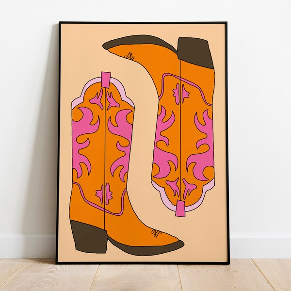 Classic Cowboy Boots | Wall Art | Colourful Cowboy Boots |A4 A3 | Unframed Print | Country Music | Nashville