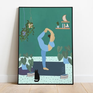 Yoga and House Plant print | digital illustration artwork | Wall Art | A5 A4 A3 | Unframed Print | Spiritual Print | Yoga Pose