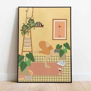 Yoga and House Plant print | digital illustration artwork | Wall Art | A5 A4 A3 | Unframed Print | Spiritual Print | Yoga Pose