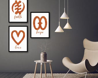 faith hope love- African/ Ghana Adinkra Symbol Spray-print/ Wall Art Print/ Poster/ Unframed