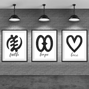 Fe, esperanza, amor: símbolo africano/adinkra de Ghana, impresión en aerosol, impresión de arte de pared, póster, sin marco
