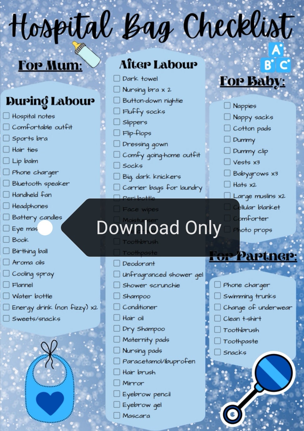 Hospital Bag Checklist Pack Download Only 