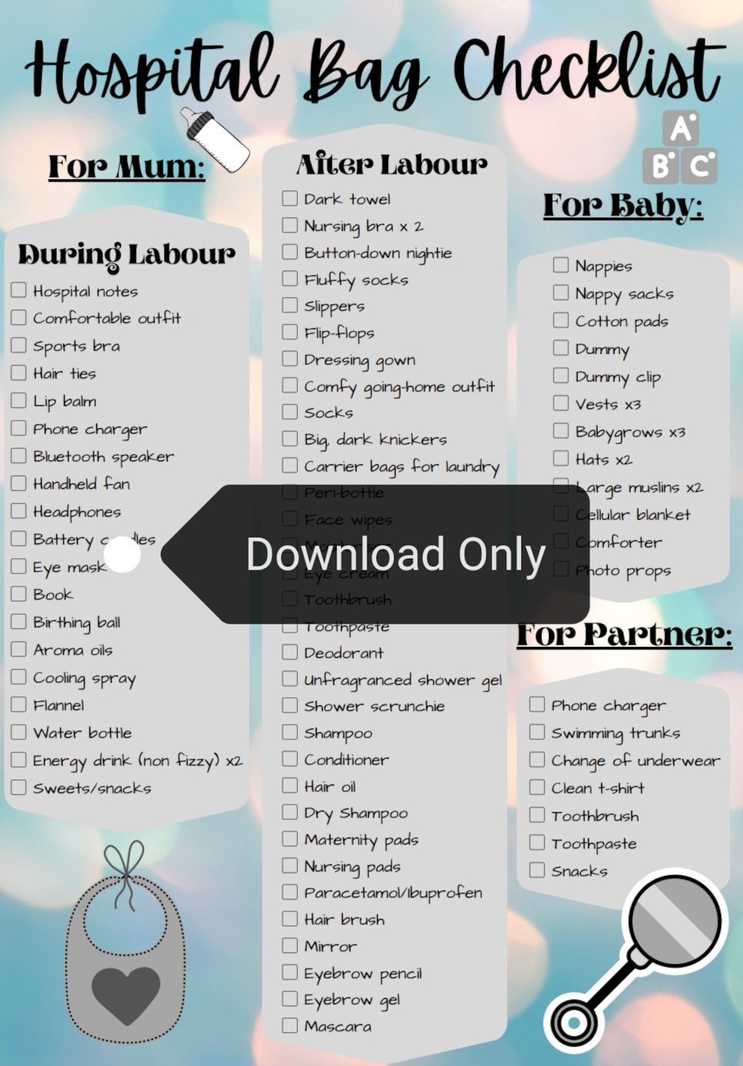 Hospital Bag Checklist Pack Download Only pic picture