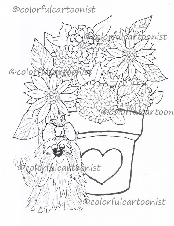 new yorkie love puppy dog cartoon instant digital digi etsy