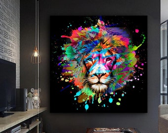 Colorful Lion Head Home Decor Canvas Print choose your size. 