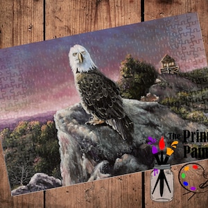Eagle at Fire Tower Jigsaw Puzzle / Eagle at  Hanging Rock Raptor Observatory WV Jigsaw Puzzle / Peters Mountain Monroe County West Virginia