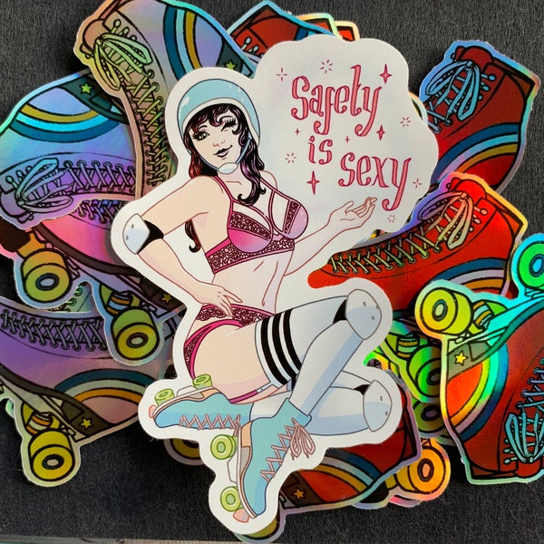 Pin Up Girl Roller Skate Safety Is Sexy vinyl sticker