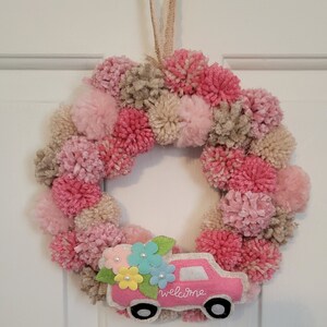 Spring Door Wreath, Spring Wreath, Pom Pom Wreath, Welcome Wreath, Nursing Room Wreath, Small Door Wreath, Spring Wall Hanging