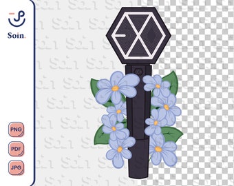 EXO Lightstick Floral Png Jpg Pdf | EXO Printable Decal Stickers | Kpop Lightstick Stickers