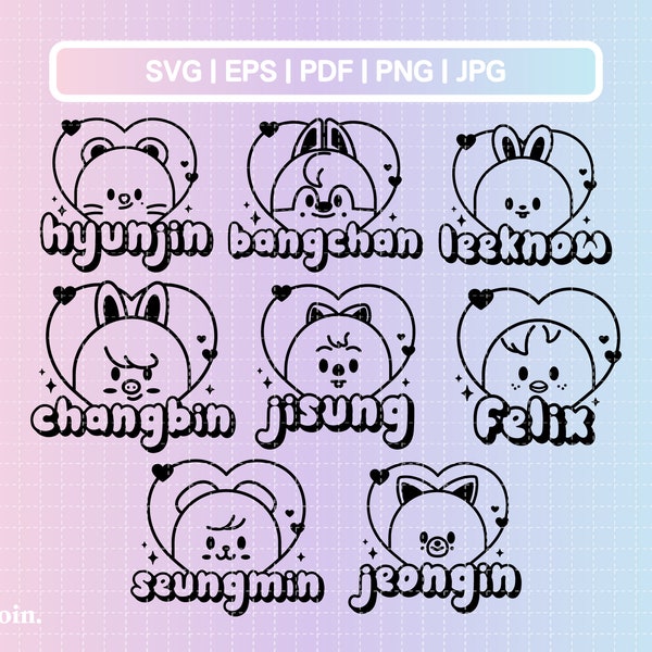 Stray Kids Svg, Png, Pdf, Jpg, Eps | Stray Kids Member Lightstick Stickers | Vector files for Cricut and Silhouette | Kpop Star Svg