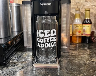 Addicted to Ice Coffee Beer Can Glass,  Glass Coffee Cup, Soda Glass Can, Iced Coffee Glass, Aesthetic Glass Beer Can, trendy