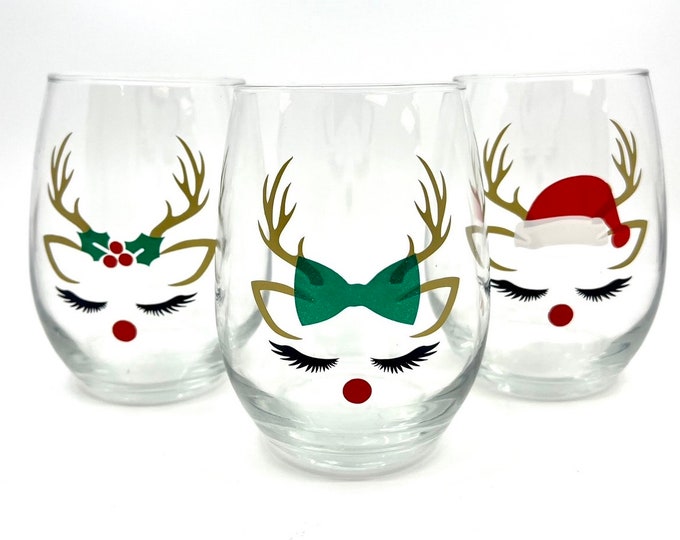 Featured listing image: Christmas Reindeer Glass | Festive Holiday Party Favor