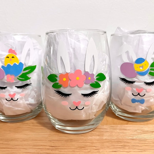 Easter Bunny Wine Glasses | party favor | holiday | spring | flowers | wine glasses | festive | gifts for her