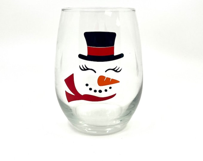 Featured listing image: Snowman Christmas Wine Glass | Festive Holiday Decor