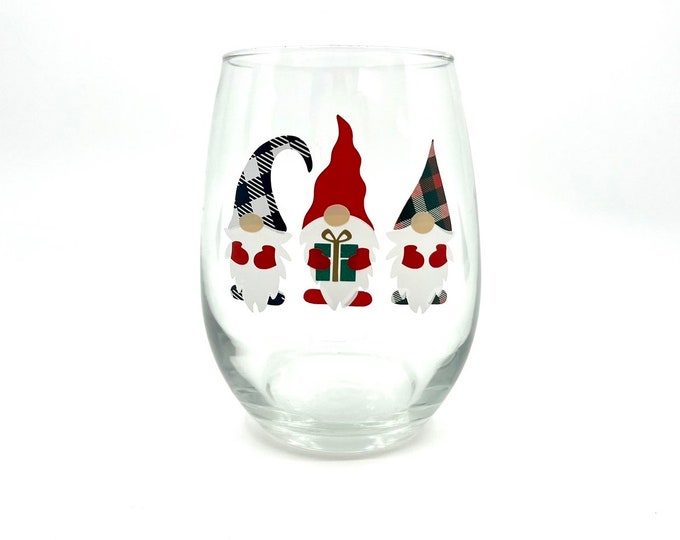Featured listing image: Gnomes Christmas Wine Glass | Holiday Festive Decor