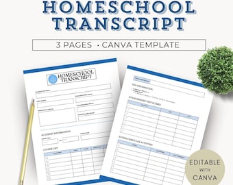 Homeschool Transcript Template Canva, Homeschool Transcript GPA, High School Homeschool Report Card Template, Homeschool High School Records