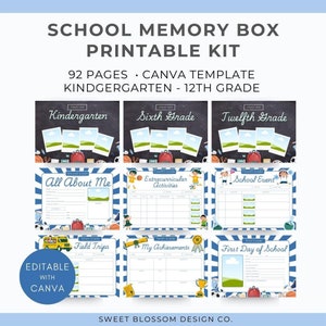 Kit stampabile per la scatola dei ricordi scolastici, scatola dei ricordi scolastici modificabile, scheda per conoscersi meglio, libro del primo e dell&#39;ultimo giorno di scuola
