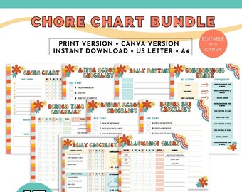 Family Chore Chart Bundle, Editable Kids Chore Chart Checklist Bundle, Editable Kids Chore Chart Bundle Printable Behavior Chart