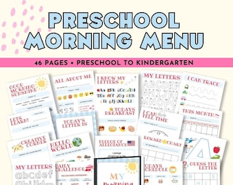 Preschool Morning Menu Printable, Homeschool Preschool, Preschool worksheets, Homeschool Menu, Preschool Morning Menu Pages