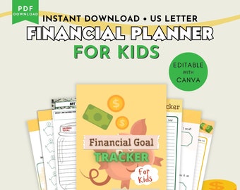 Savings Tracker For Kids, Editable Kids Financial Planner, Financial Planner for Kids, Kids Money Management, Saving Binder for Kids