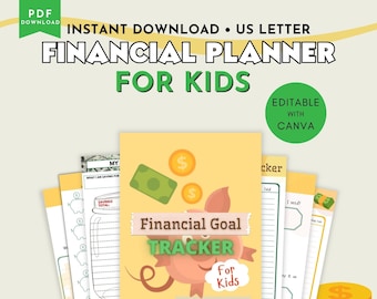 Savings Tracker For Kids, Editable Kids Financial Planner, Financial Planner for Kids, Kids Money Management, Saving Binder for Kids