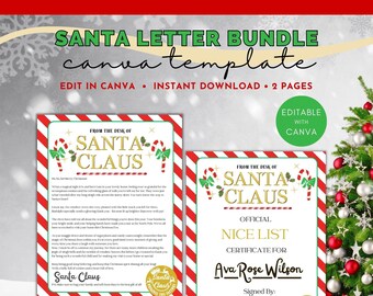 Editable Christmas Letter From Santa Claus Bundle, Nice List Certificate, Santa Nice List Letter Template, From Santa Letter Template