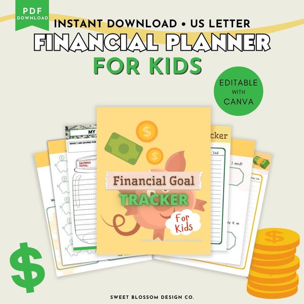 Savings Tracker For Kids, Editable Kids Financial Planner, Financial Planner for Kids, Kids Money Management, Saving Binder for Kids