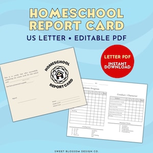 Editable Homeschool Report Card, Homeschool Progress Report, Report Card Template for Homeschool, Homeschool Report Card Template