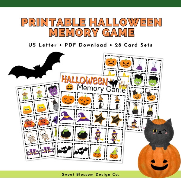 Juego de memoria de Halloween, juego de correspondencias de Halloween imprimible, juego de memoria para niños imprimible, juego imprimible para niños, tarjetas de juego de memoria imprimibles
