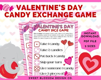 Valentine's Day Candy Dice Game, Valentine's Party Game, Printable Valentines For Kids, Valentine's Activity For Kids, Valentine Candy Dice